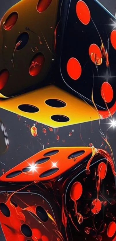 Vibrant red dice floating in abstract space.