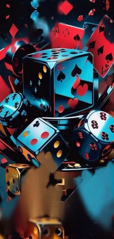 Colorful dice and playing cards artwork