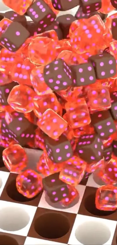 Vibrant dice on a checkered background.