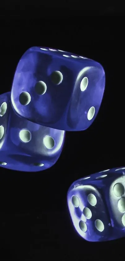 Four blue dice on a black background, vibrant and dynamic design.