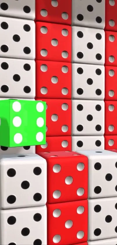 Vibrant dice pattern with red, white, and green colors.