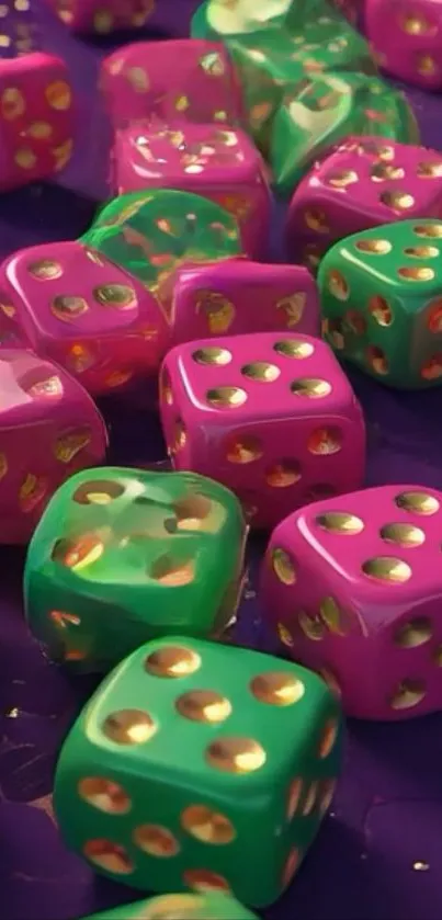 Colorful dice pattern with purple background.