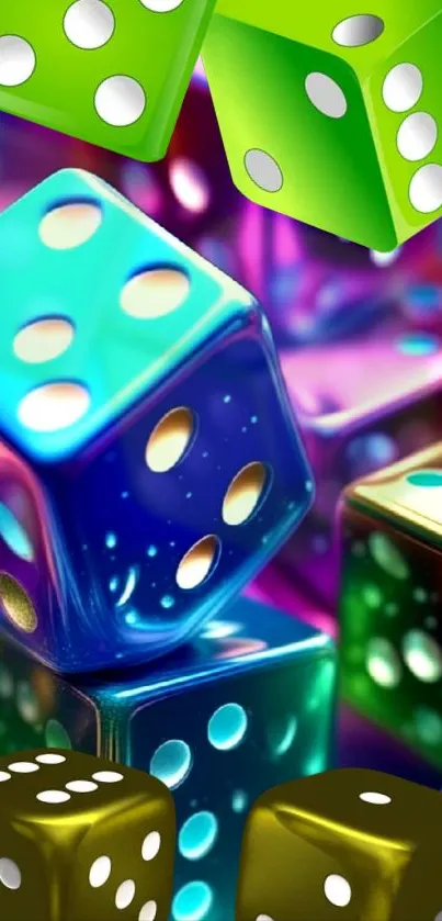 Colorful 3D dice wallpaper with neon hues.