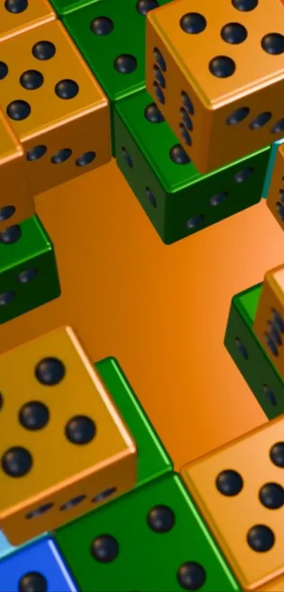 Vibrant dice forming a colorful pattern.
