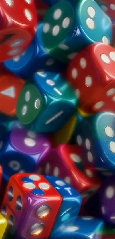 Colorful dice with vibrant hues in a dynamic pattern.