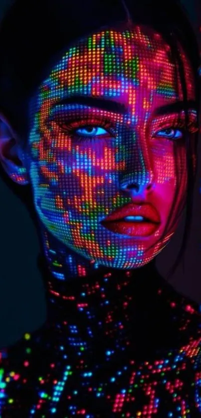 Vibrant digital art portrait with neon colors.