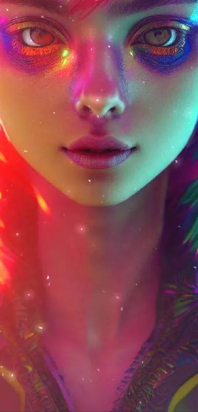 Futuristic digital art with neon colors and a vibrant design on mobile wallpaper.