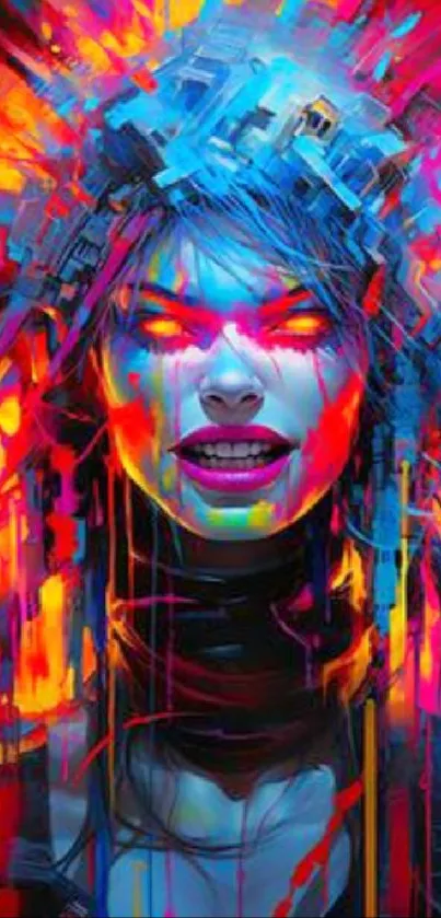 Vibrant digital art wallpaper with neon colors and a futuristic design.