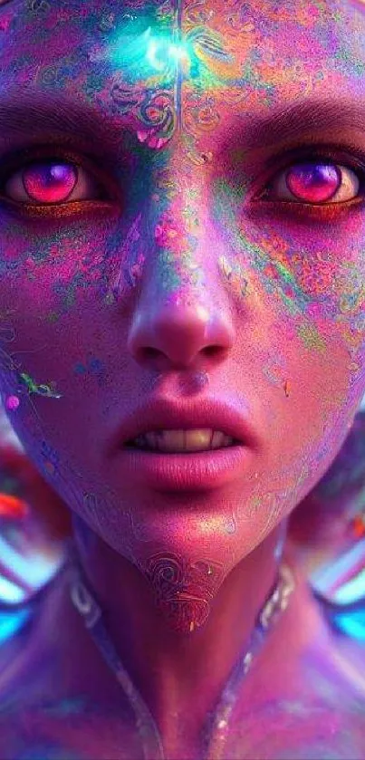 Vibrant digital artwork featuring a colorful face with neon hues.