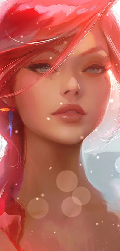 Digital art of a character with vibrant red hair, ideal for mobile wallpaper.