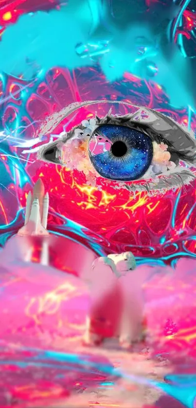 Vibrant digital artwork of a colorful eye with neon accents.