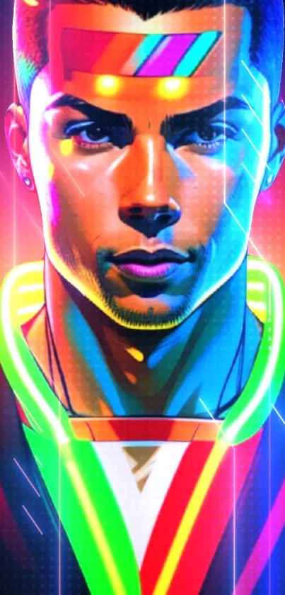 Vibrant futuristic digital portrait in neon colors.