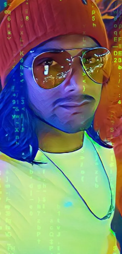 Colorful digital portrait of a stylish person wearing glasses and a cap.