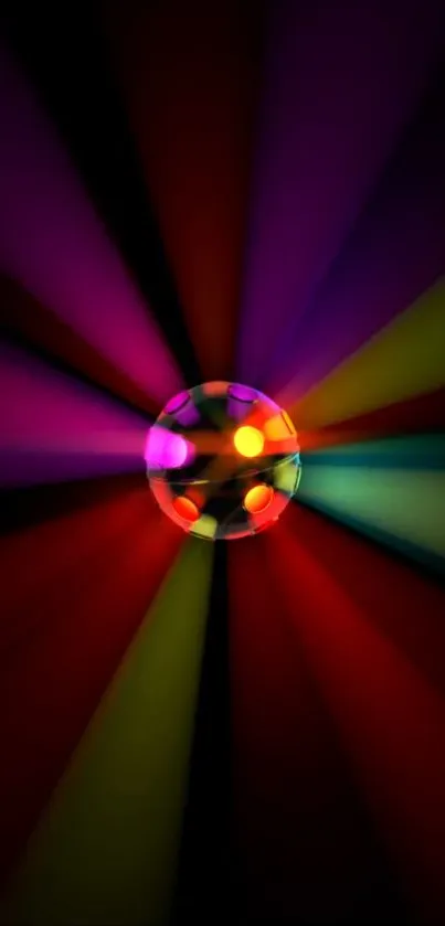 Vibrant disco ball with colorful beams of light