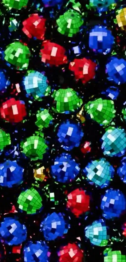 Colorful disco balls creating a vibrant pattern.