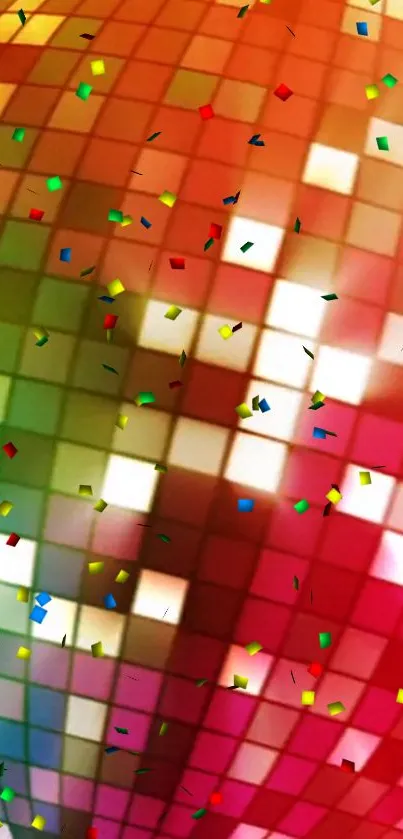 Vibrant disco ball wallpaper with colorful confetti.