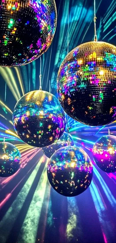 Vibrant disco balls with colorful reflections