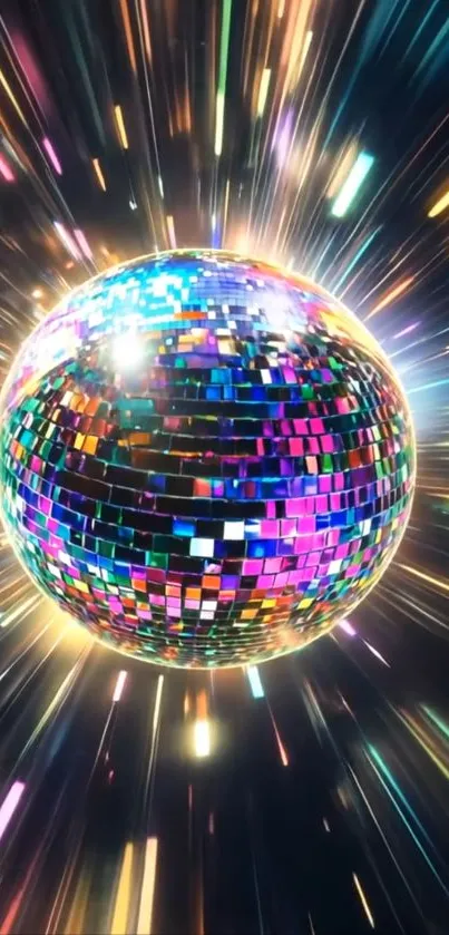 Colorful disco ball with vibrant lights.