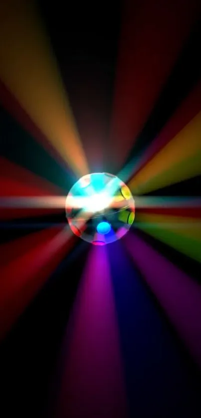 Colorful disco light burst wallpaper with vibrant beams.