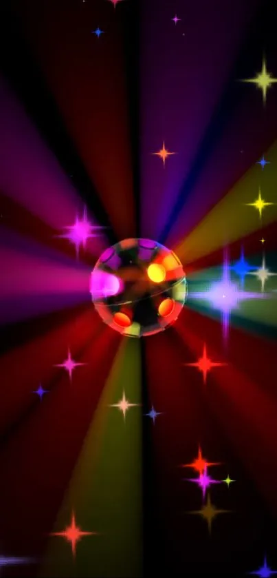 Colorful disco lights wallpaper with stars.