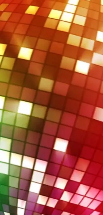 Vibrant, colorful pixelated disco tile design for phone wallpaper.