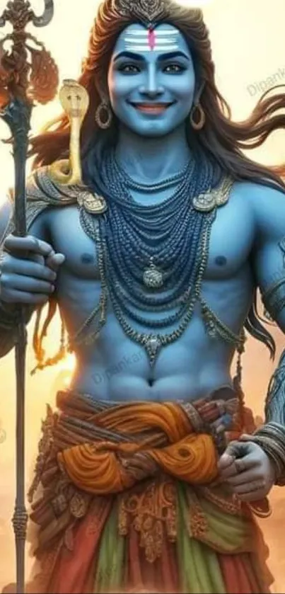 Blue-skinned deity with jewelry and a serene expression.