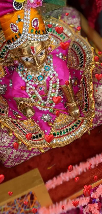 Vibrant idol with pink attire and heart accents in intricate detail.