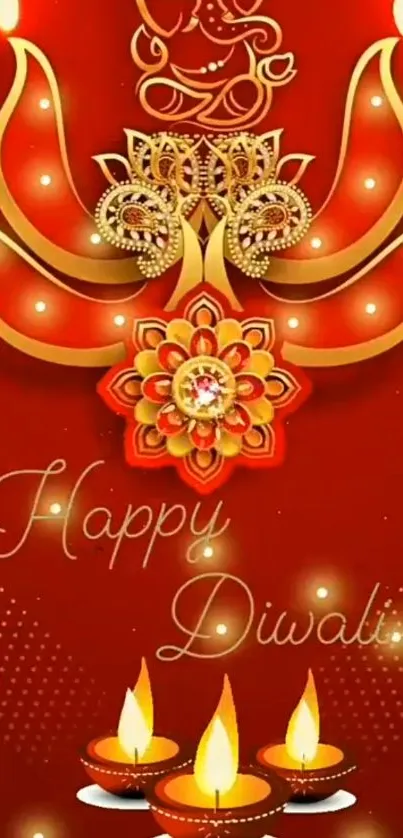 Vibrant Diwali themed wallpaper with diya and art design.