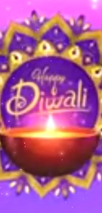 Vibrant Diwali wallpaper with glowing diya and rangoli pattern.