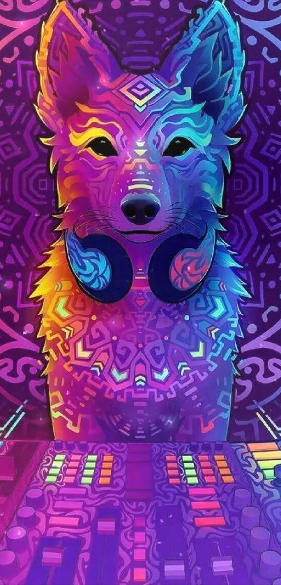 Vibrant psychedelic DJ animal wallpaper with colorful patterns and hues.