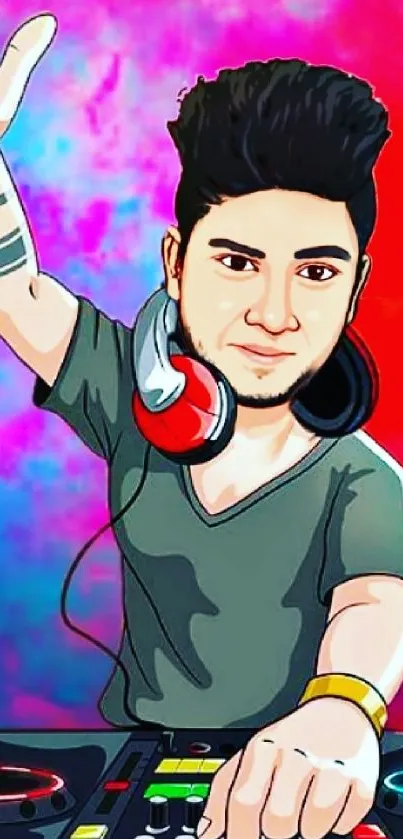 Vibrant DJ character with headphones in a colorful digital art style.