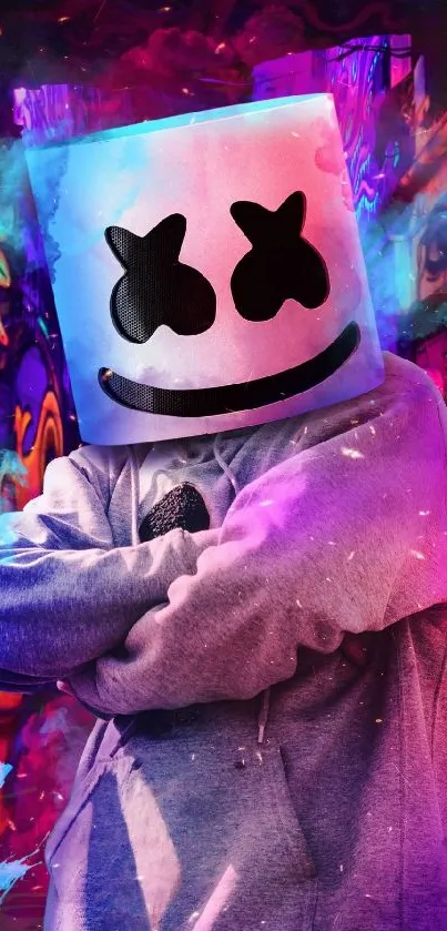 DJ graphic with graffiti in vibrant colors on mobile wallpaper.