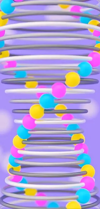 Vibrant DNA helix abstract design on purple background.