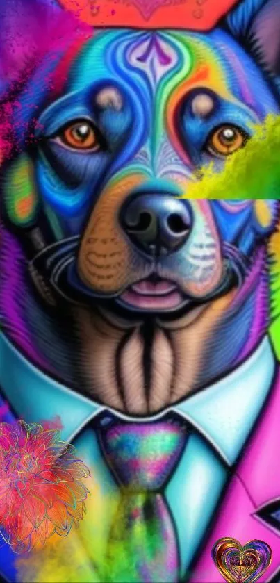 Colorful abstract dog art wallpaper with vivid hues.