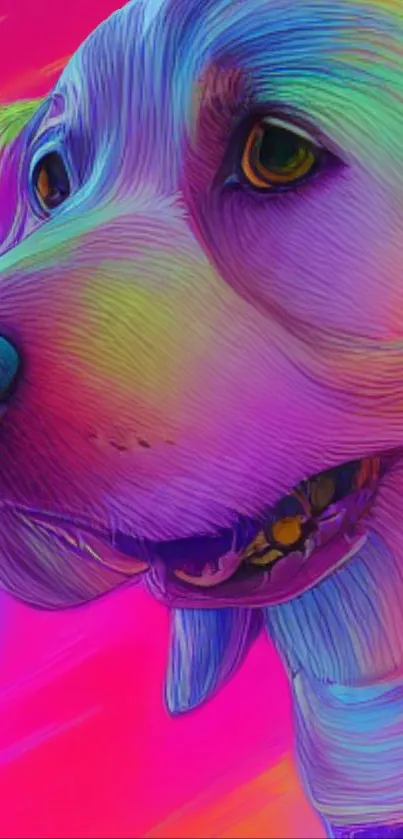 Vibrant rainbow dog illustration art on mobile wallpaper.