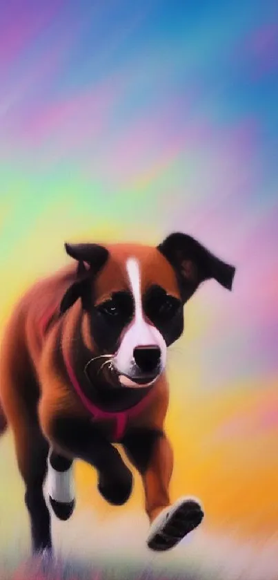 Vibrant artistic wallpaper with a colorful dog scene.