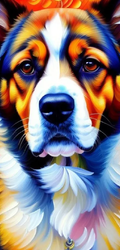 Vibrant abstract dog art in bold colors.