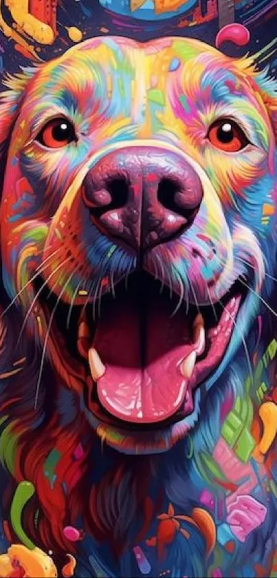 Vibrant and colorful dog painting wallpaper.