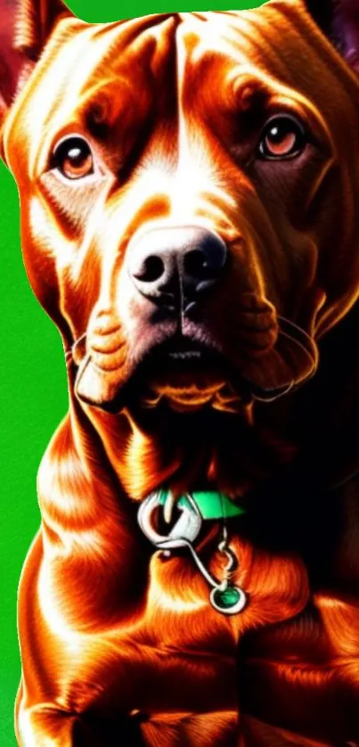 Vibrant dog portrait with green background wallpaper.