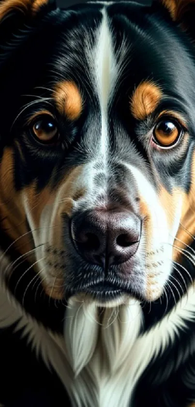 Detailed portrait of a vibrant dog with black and tan fur.