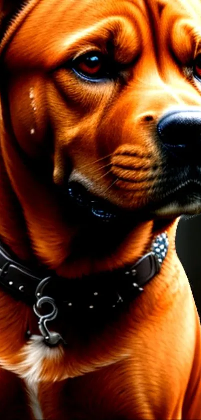 Realistic dog portrait in vibrant orange hues.