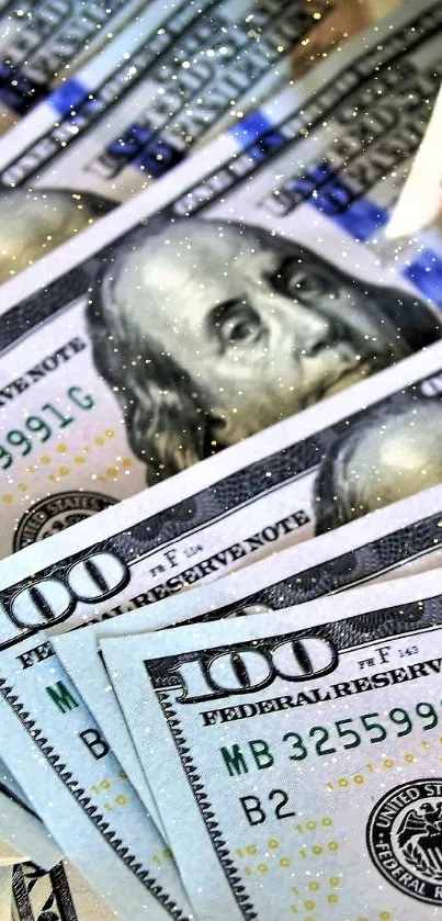 Vibrant dollar bills design for mobile wallpaper in shades of green and blue.