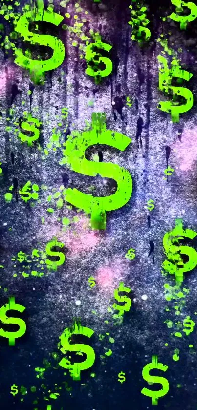 Neon green dollar signs on grunge background mobile wallpaper.