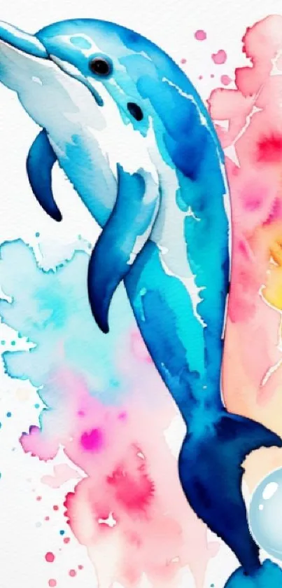 Blue dolphin watercolor splash wallpaper design.