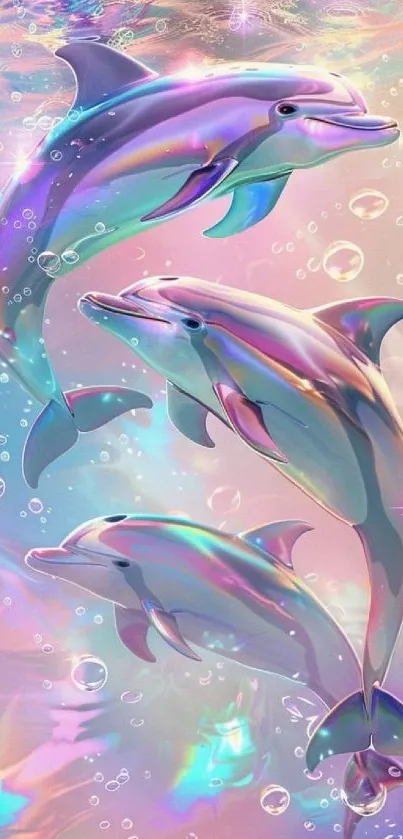 Holographic dolphins in vibrant underwater scene.