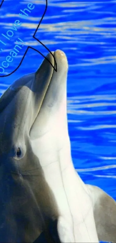Playful dolphin jumping in vibrant blue ocean background.