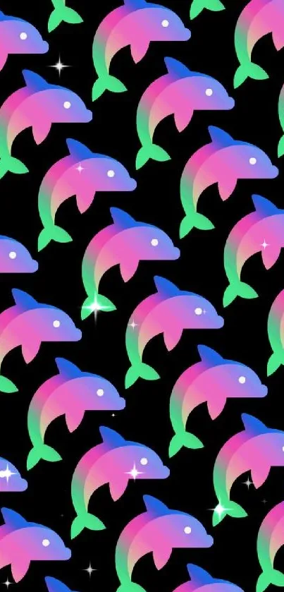 Vibrant neon dolphin pattern wallpaper.