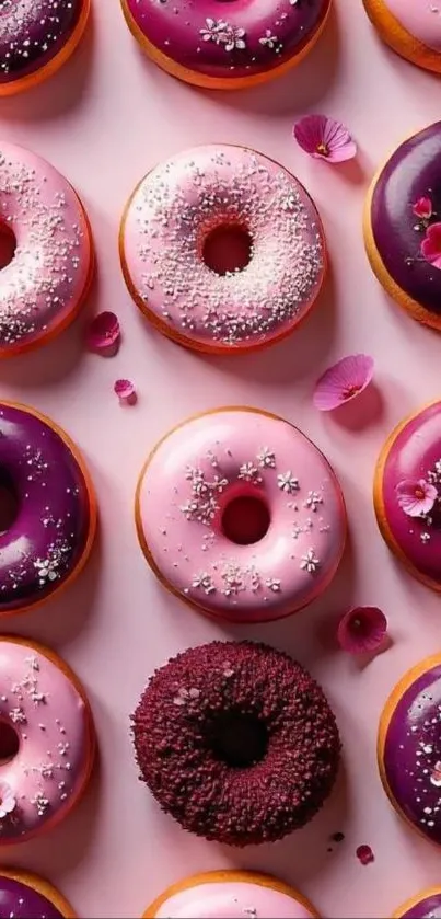 A colorful donut wallpaper with sprinkles and flowers.
