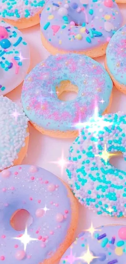 Pastel-colored donuts create a vibrant phone wallpaper design.