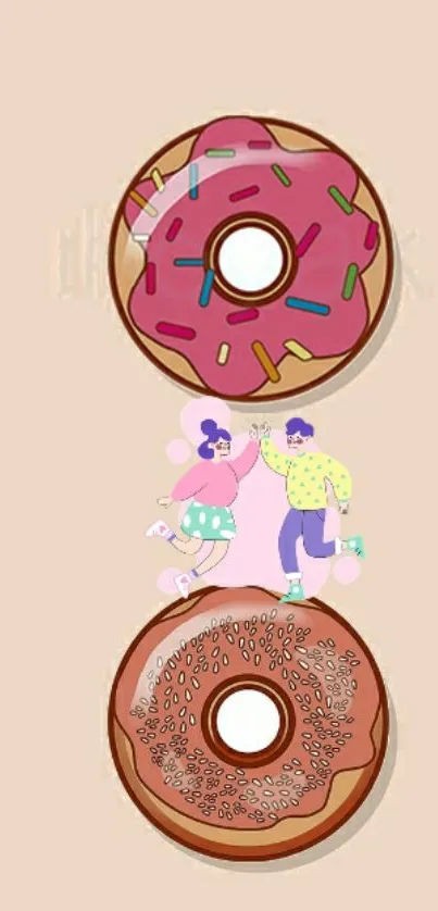 Colorful donut-themed mobile wallpaper with playful illustration.